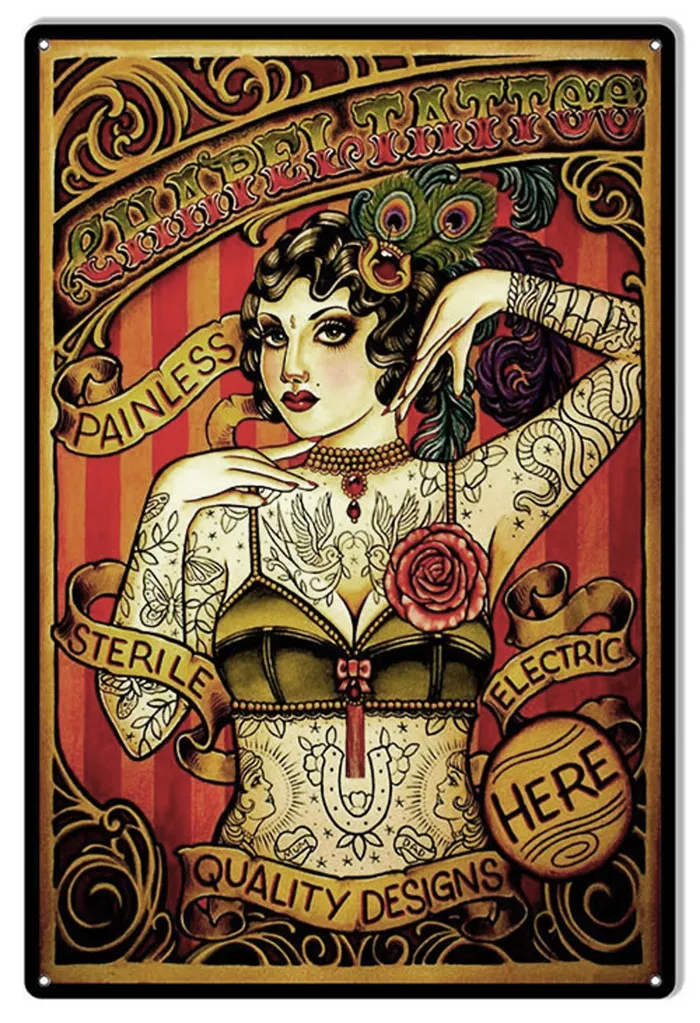 Классический декор для тату-магазина металлическая вывеска в виде девушки