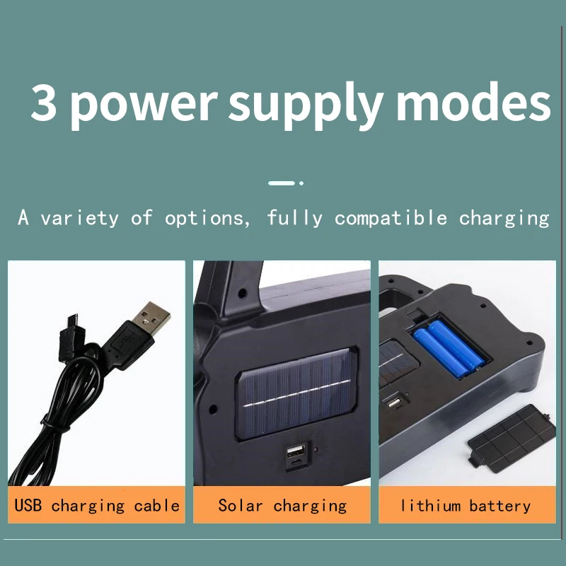 Уличный ручной фонарь-прожектор на солнечной батарее с зарядкой от usb 3 режима