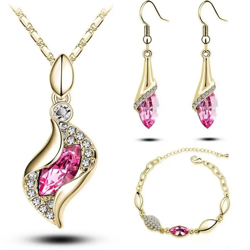 

ZOSHI African Gold Color Jewelry Sets For Women Accessories Wedding Bridal Crystal Pendant Necklace Earrings Bracelet Set
