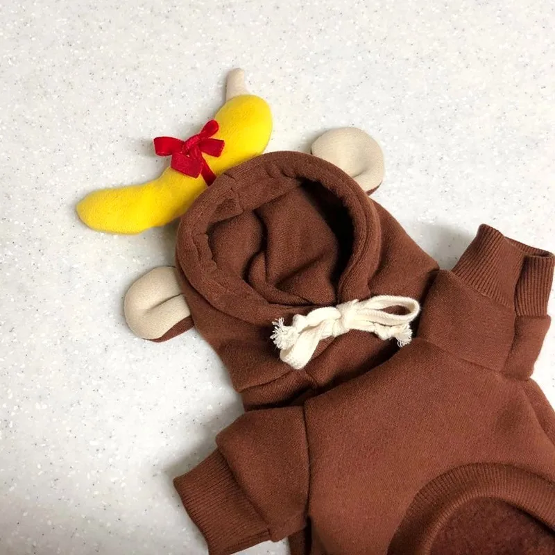 

Толстовка с капюшоном в виде животных для маленьких и средних собак, милая куртка с рисунком обезьяны, кролика, собаки, регулируемый свитер ...