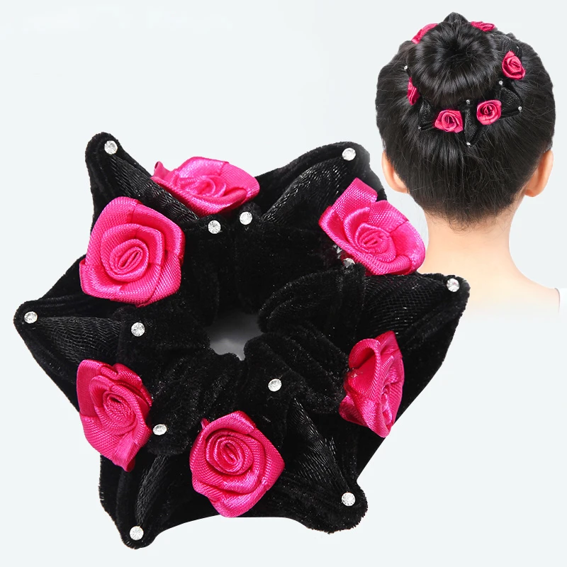

Hair Accessories Women Fashion Big Rose Flower Head Scrunchies Rhinestone Hair Rubber Bands Elastic Hair Rope Ring for Girls