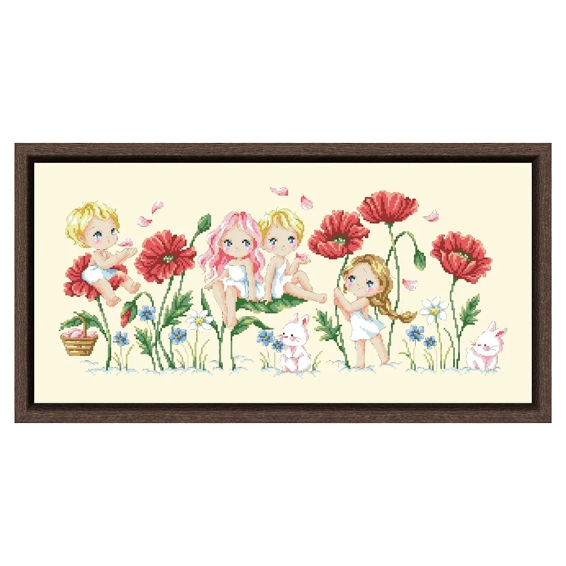 

Garden on the cloud cross stitch kit poppy fairy 18ct 14ct 11ct light yellow canvas stitching embroidery DIY wall home decor