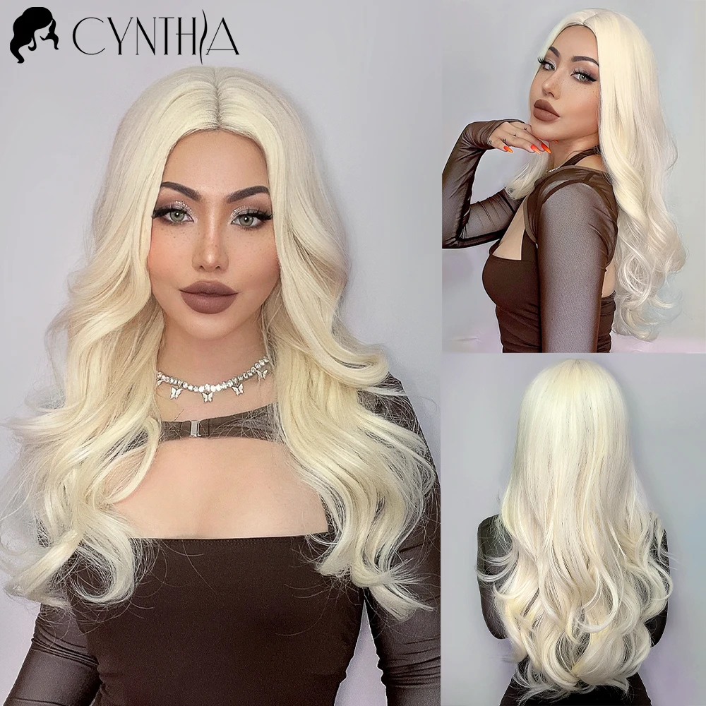 Blonde Synthetic Wig for Woman Long Body Wave Hair Cosplay Lolita Party Natural Heat Resistant Wigs Fiber Daily Hair