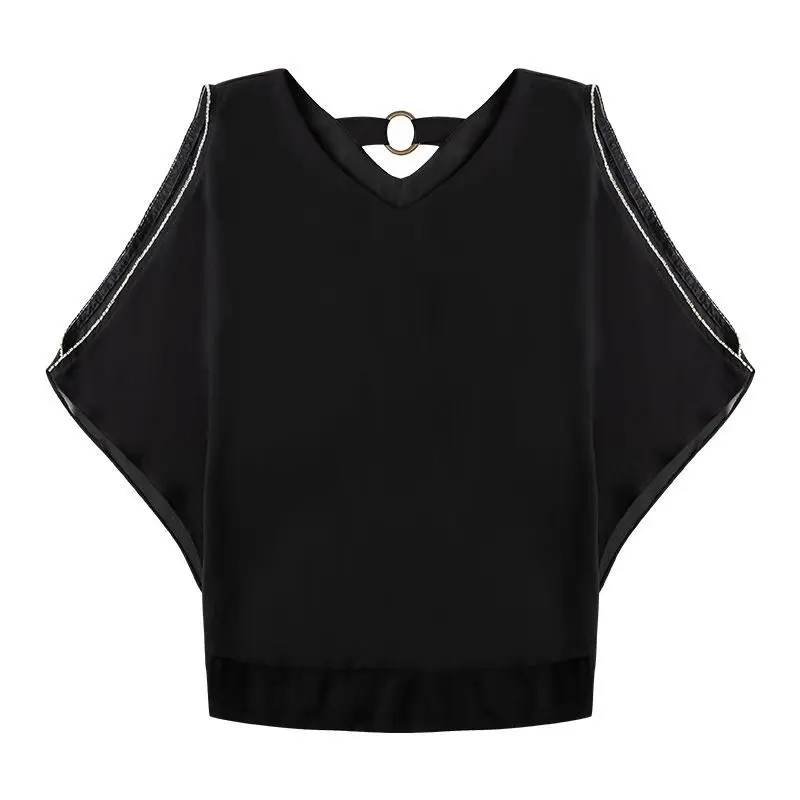 Модная шифоновая рубашка женская с короткими рукавами супер фея черная рукав