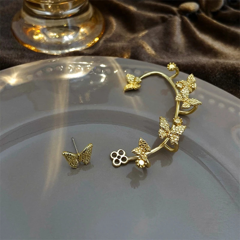 

1pcs Gold / Silver Color Butterfly Stud Earrings For Women Brilliant Crystal Stone Earcuff Ear Clip Jewelry Anniversary Gift