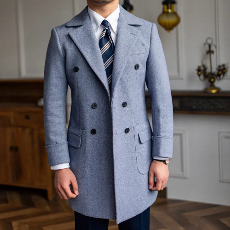 

High Quality Mens Woolen Coat British Retro Tweed Plaid Coat Men Long Warm Jacket Fall Winter Abrigo Largo Hombre Mantel Wolle