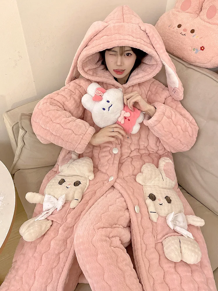 Victoria осенне-зимняя трехслойная стеганая ночная рубашка женская длинная пижама