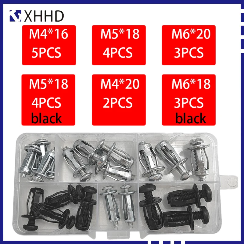 

21PCS M4 M5 M6 Petal Rivet Locking Bolt Nut Set Black Steel Rivet Fixing Bolt Used for Car License Plate