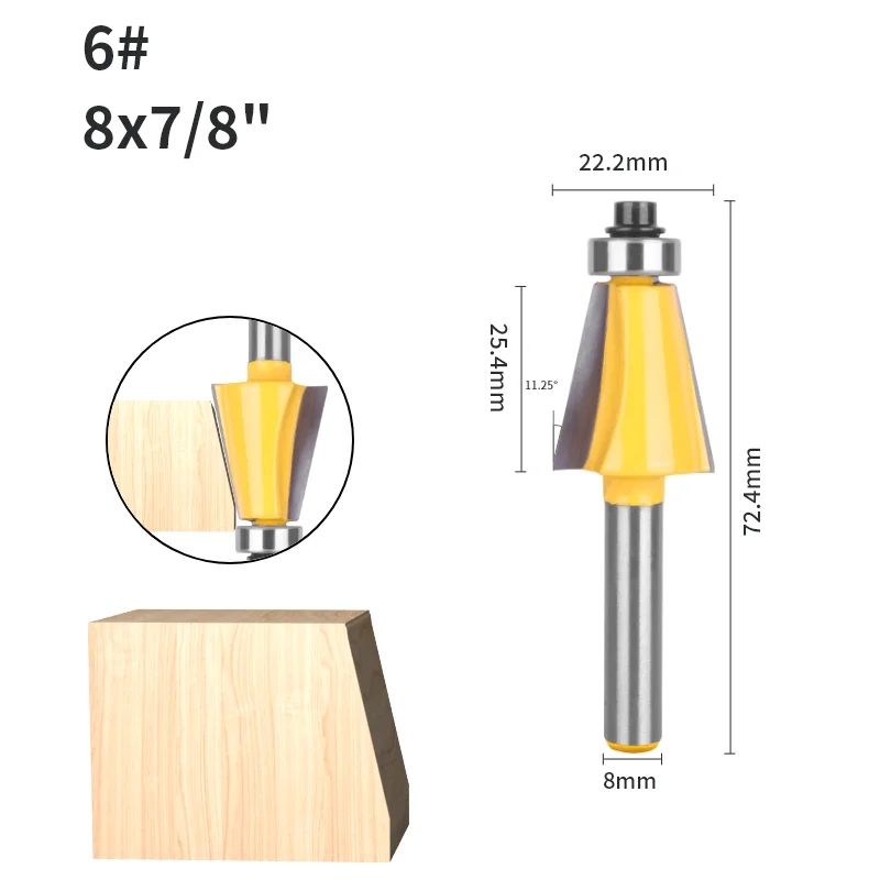 

Фреза по дереву, хвостовик 6,35 мм, 8 мм, 11,25 °, 15 °, 22,5 °, 30 °, 45 °, 4 шт./комплект, 5 шт./комплект