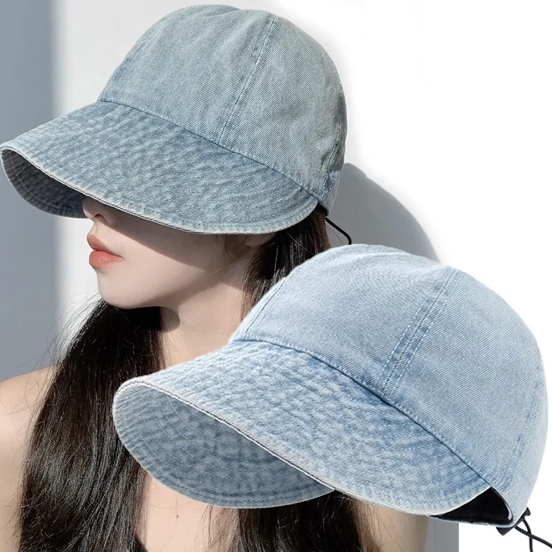 Модная Джинсовая Шляпа-козырек с регулируемой завязкой и широкими полями Ретро