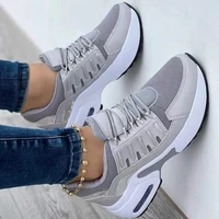 2022 women summer sneakers breathable mesh patchwork vulcanized shoes lace up wedges casual running sports platform footwear