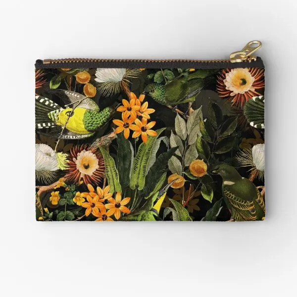 

Кармашки с птицами в тропических цветах для сада, черные на молнии, мешочки для трусиков, монет, мужских носков, упаковка для нижнего белья, маленькая косметичка