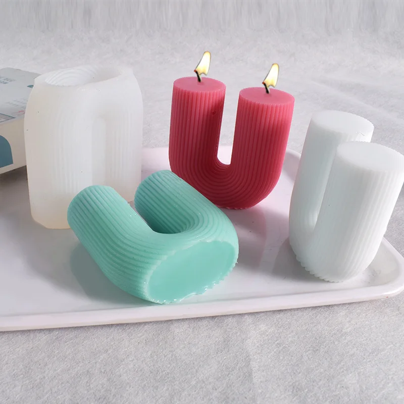 

Aesthetic Ribbed U Shaped Stripe Silicone Candle Moulds Pillar Arch Taper Curl Candle Mold For Home Decor Plaster Ornament
