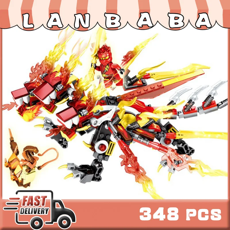 

LANBABA 348pc Fire Dragons Ninja Series Building Blocks Toys Bricks with 2 mini figures Block assembling Model Kit MG118