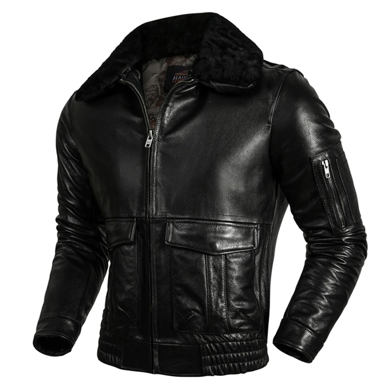 

Black Men's Autumn G1 Jacket Military Style Plus Size 5XL Natural Cowhide Seccond War Spring Aviation Genuine Leather Coats