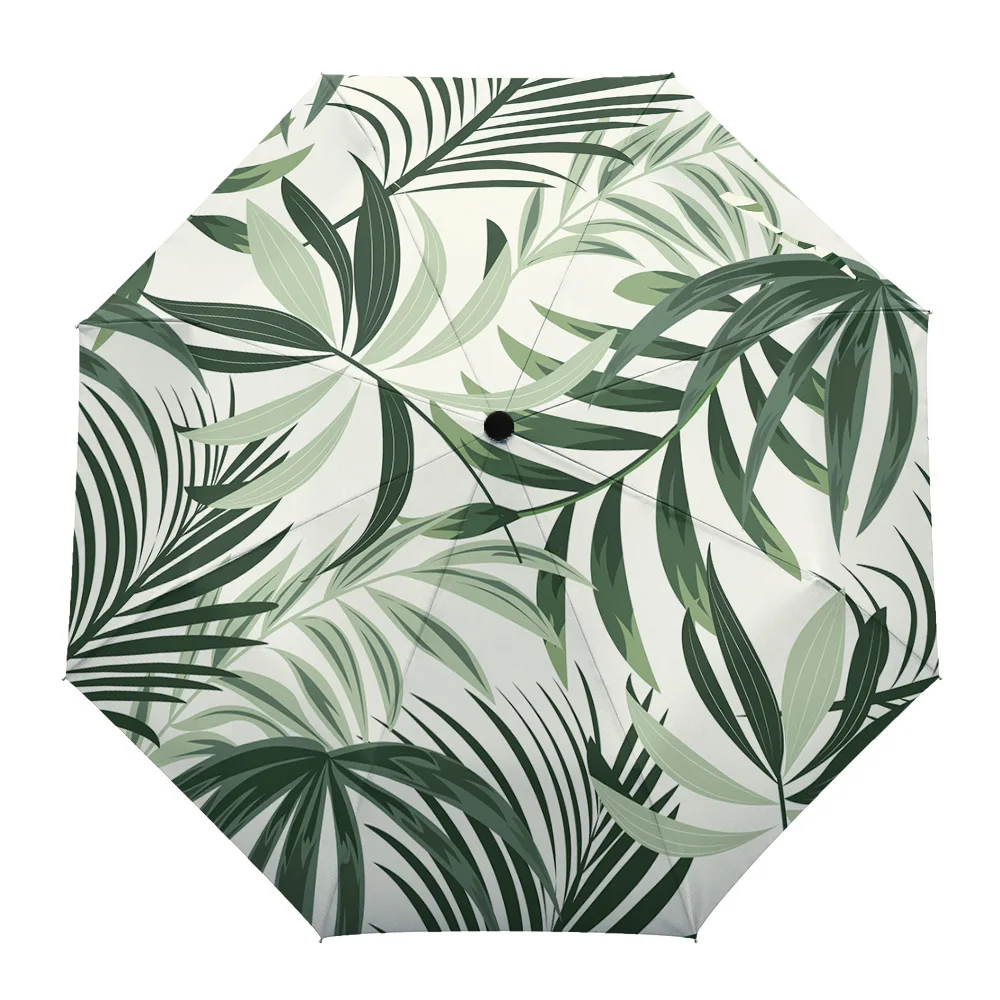 

Tropical Plants Leaves Windproof Umbrellas Travel Folding Umbrella for Female Male Eight Bone Automatic Printed Parasol