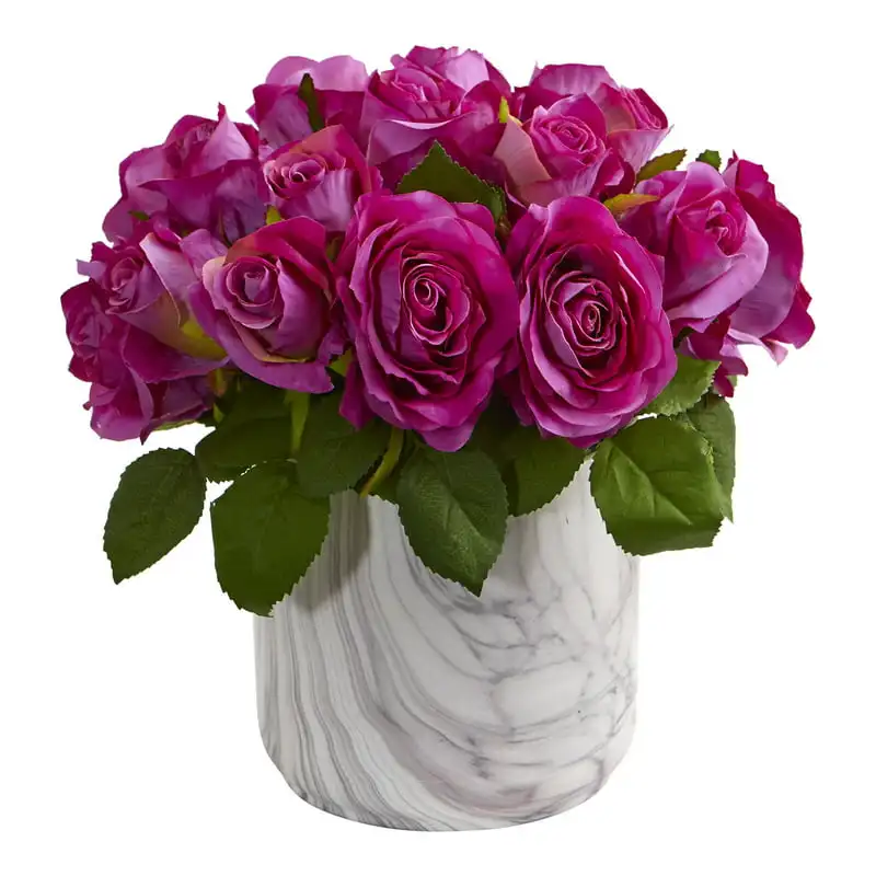 

Rose Artificial Flower Arrangement in Marble Finished Vase Wreath Bridal bouquets for wedding Bouquet wrapping paper Vines room