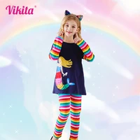 vikita kids autumn spring 2 pcs clothing sets for girl children rainbowembroidery cotton dress and slim leggings girls outfit