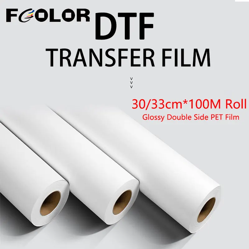 

Fcolor Glossy Double Side DTF PET Film Roll 30cm/33cm*100m DTF Roll Film For A3 DTF Printer Heat Transfer PET Film Printer