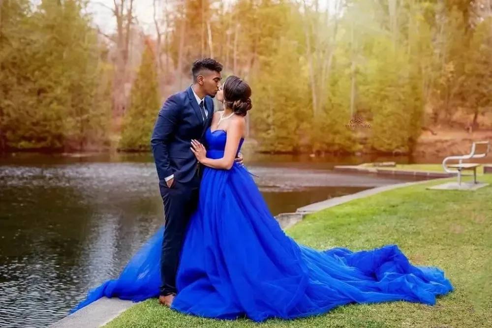 Синие свадебные платья Sweethatr из тюля А-силуэта со шлейфом длиной 2 м на заказ