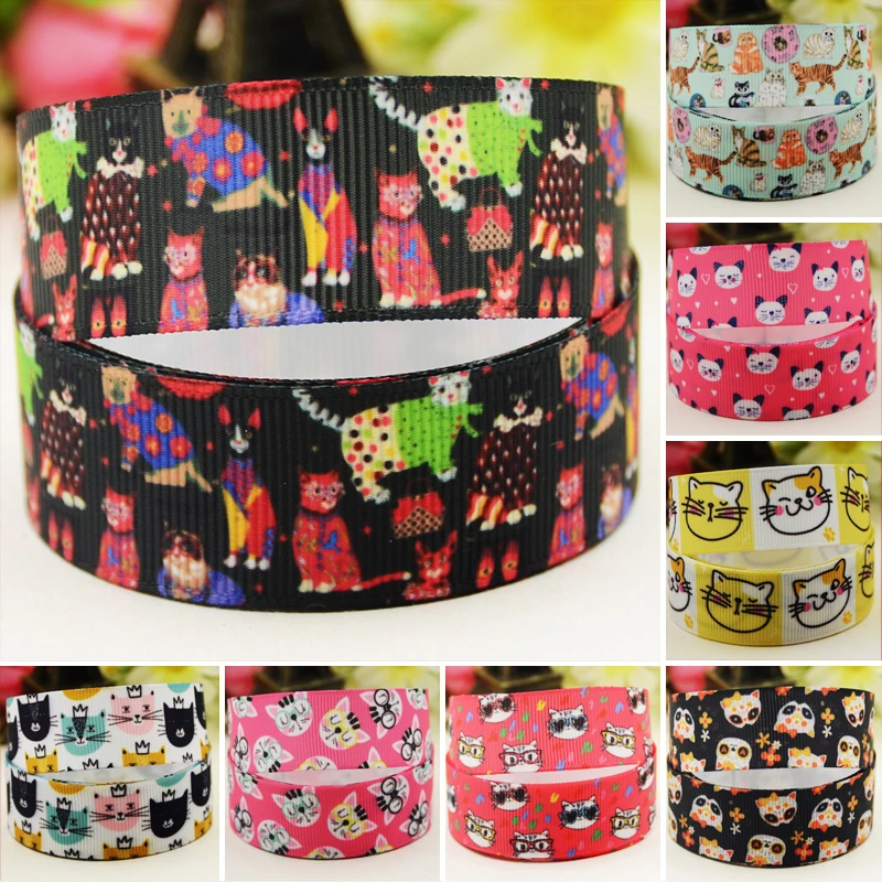 

22mm 25mm 38mm 75mm Cat Cartoon printed Grosgrain Ribbon party decoration 10 Yards