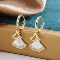 2022 trendy women classic natural shell pendant drop earrings for women luxury cubic zirconia crystal earrings elegant wedding
