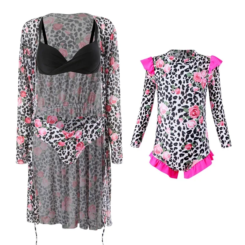 Семейные парные купальники для девочек Цельный купальник с принтом бикини мамы