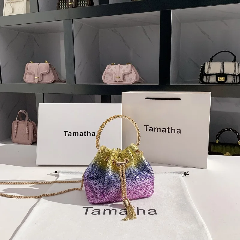 Роскошная блестящая сумка-ведро с блестками и бриллиантами вечерняя сумка