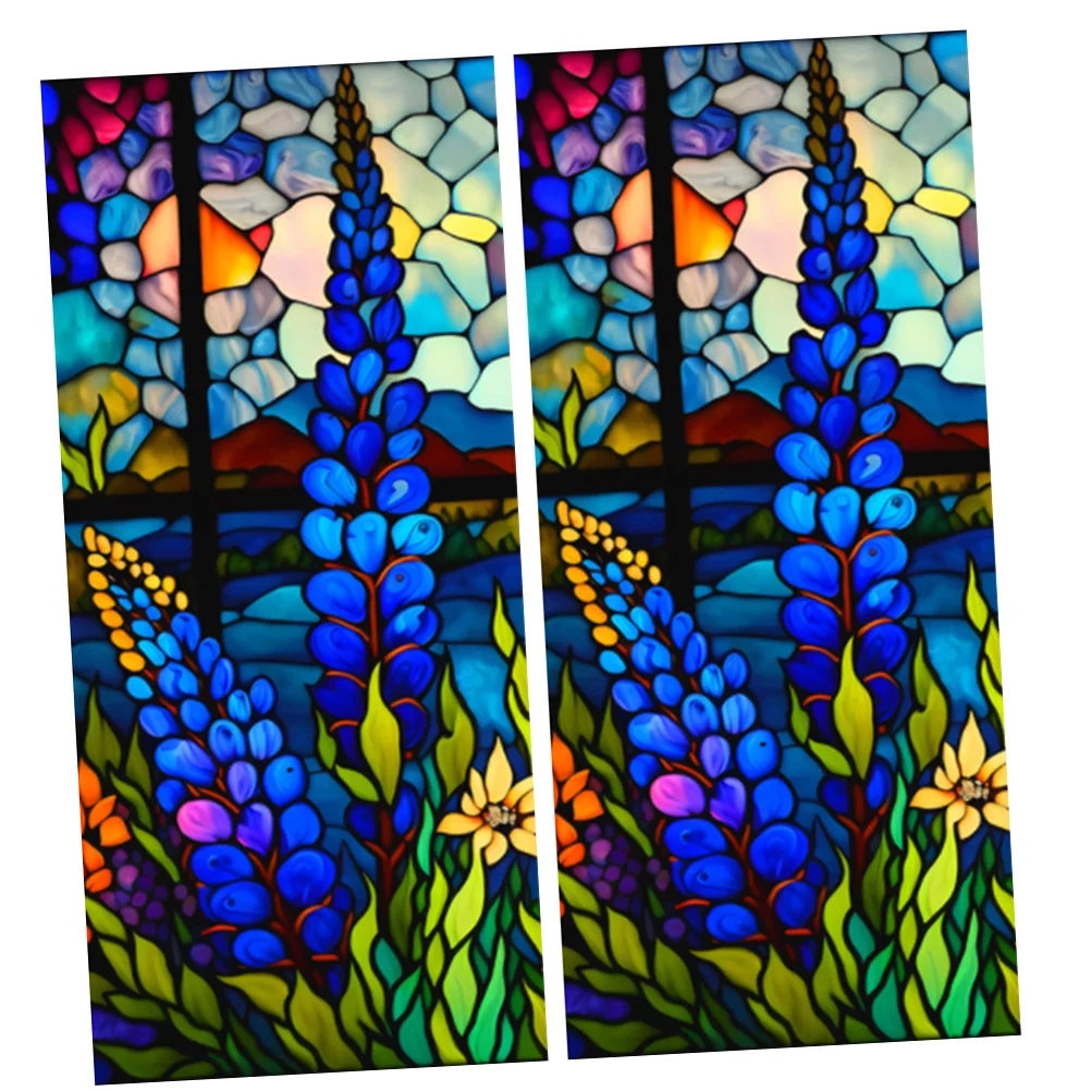

2 Pcs Wall Stickers Colorful Flowers Static Cling Window Vintage Decorate Privacy Film Stained Glass Bathroom Pvc Decorative