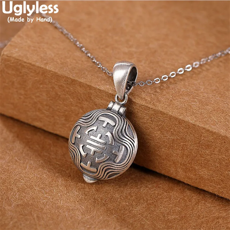 

Uglyless Tibetan Buddhism Opening Box Pendants for Women Real 925 Silver Vajra Jewelry Thai Silver Gawu Box Necklaces NO Chains