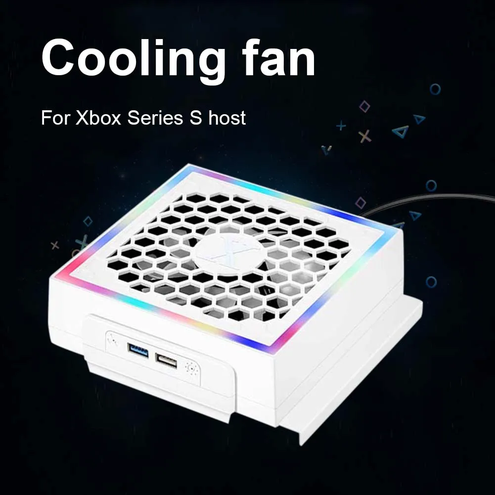 

LED Atmosphere Light 3 Gears Adjustable 5V 2.4A Game Console Cooling Fan 7 Lighting Modes Gaming Accessories for Xbox Series S