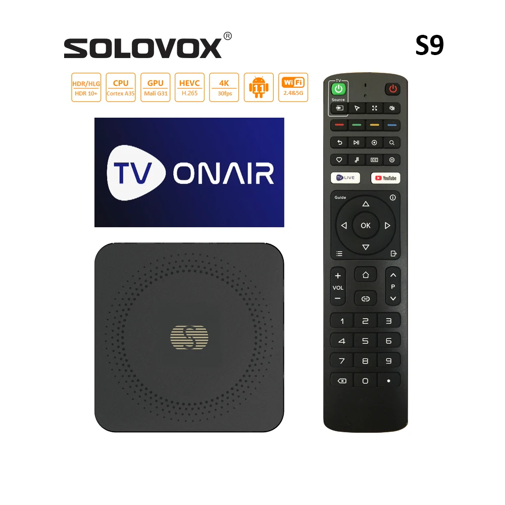 Смарт ТВ-приставка SOLOVOX S9 2022 дюйма Android 11 S905W2 четырёхъядерный стандартный Wi-Fi 4K MARS X
