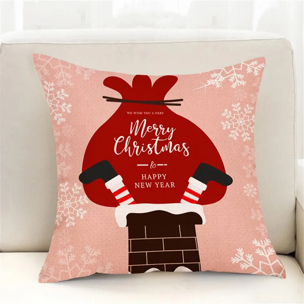 

Fashion Xmas Cushion Case Hidden Zipper Flax Bedroom Living Room Xmas Pillowcase Holiday Decor Cushion Cover Cushion Cover