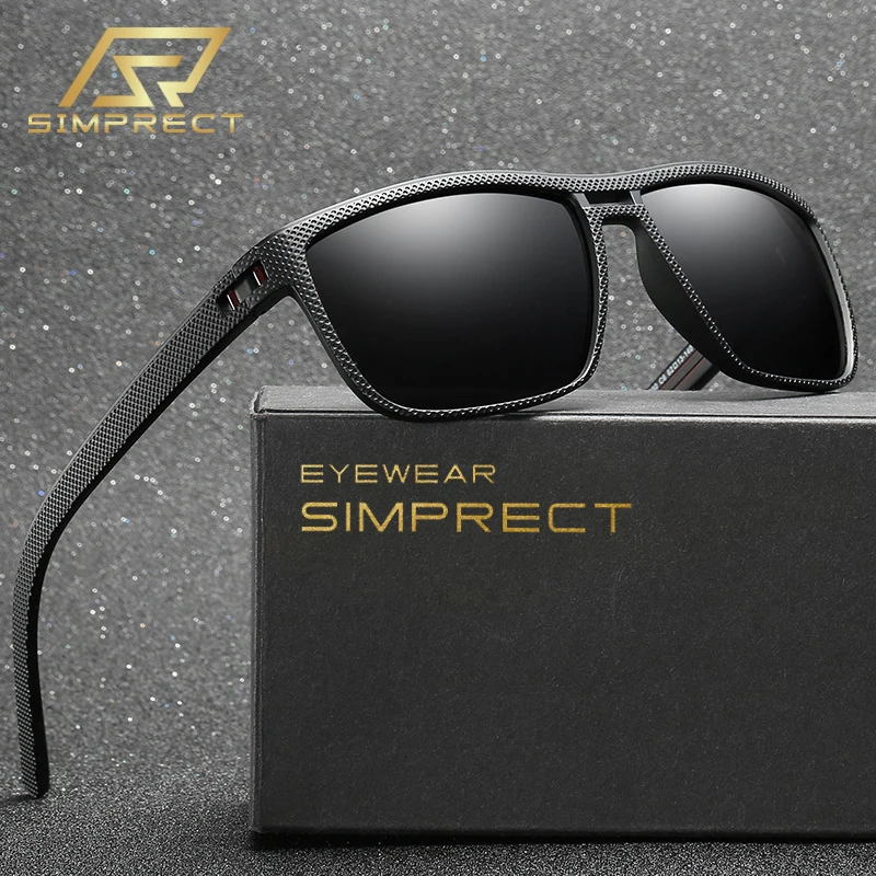 SIMPRECT Fashion TR90 Rectangle Polarized Sunglasses For Men 2023 Luxury Brand Designer Vintage UV400 Driving Square Sun Glasses