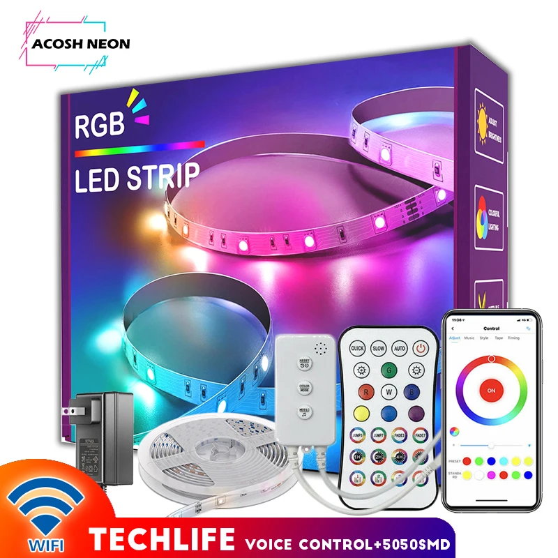 TECHLIFE WIFI Smart Strip Lights LED Work with Alexa Google Assistant 65.6ft 20M LED Strip for bedroom home christmas ceiling