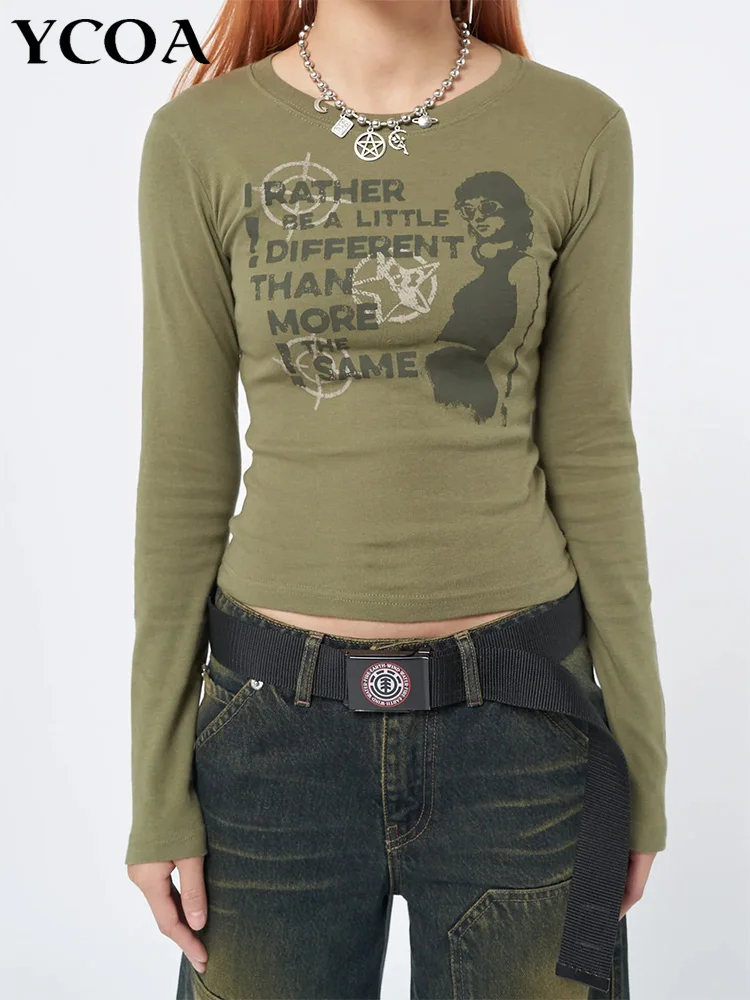 

Женская футболка с рисунком Y2k, короткий топ с длинным рукавом, футболки, летняя модная уличная одежда в Корейском стиле, пуловер, винтажная ...