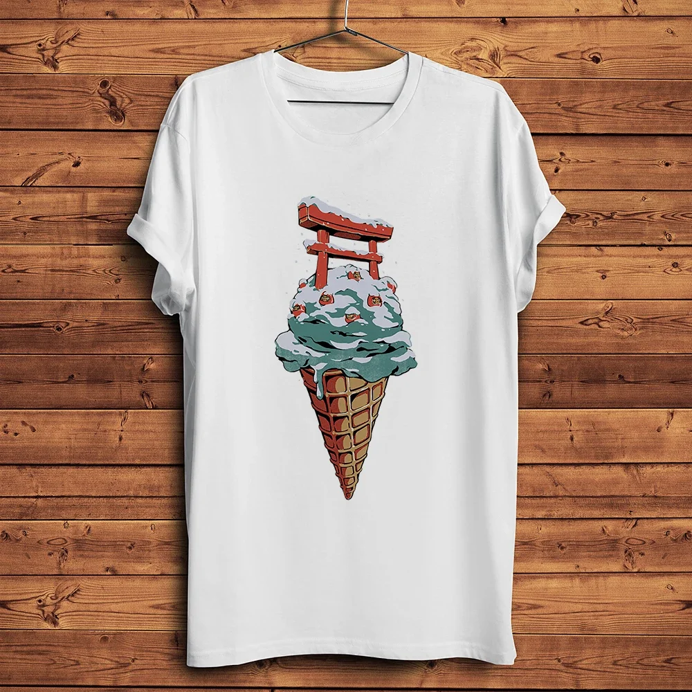 Фото Ukiyo Fuji Torii Kanagawa Wave Ice Cream Cone Забавная футболка для мужчин, мужская повседневная футболка с коротким рукавом, уличная футболка унисекс с мороженым №3