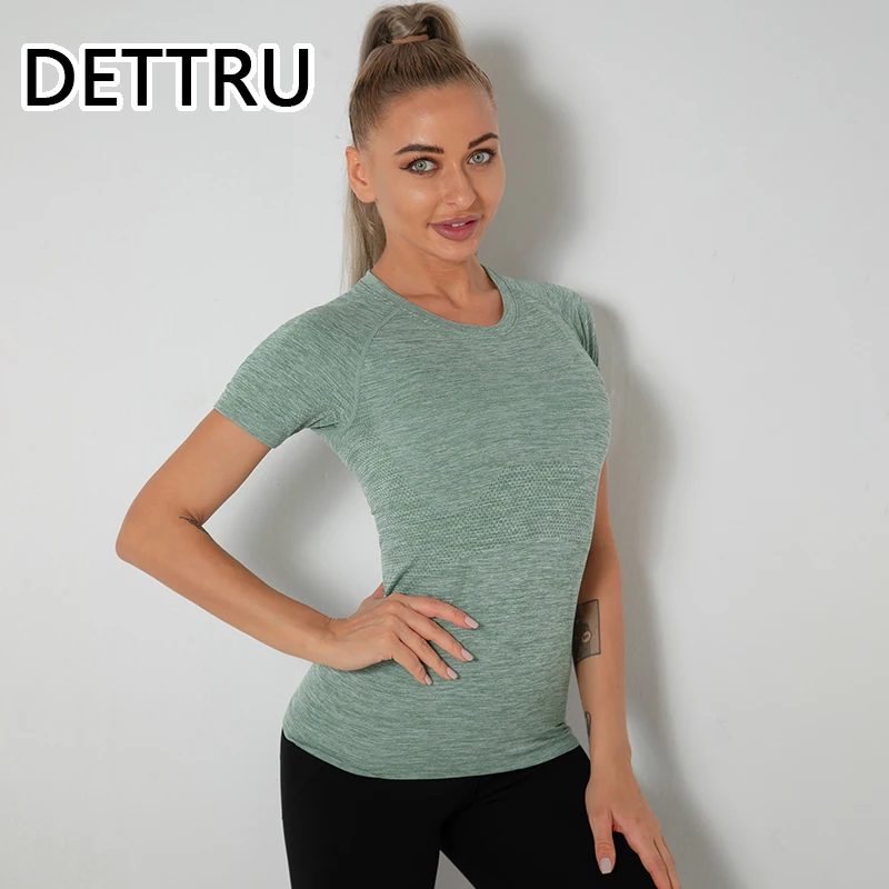 

Женские Дышащие Рубашки для йоги, ажурная сетчатая Спортивная футболка, топы с коротким рукавом для бега, тренажерного зала, однотонные руб...