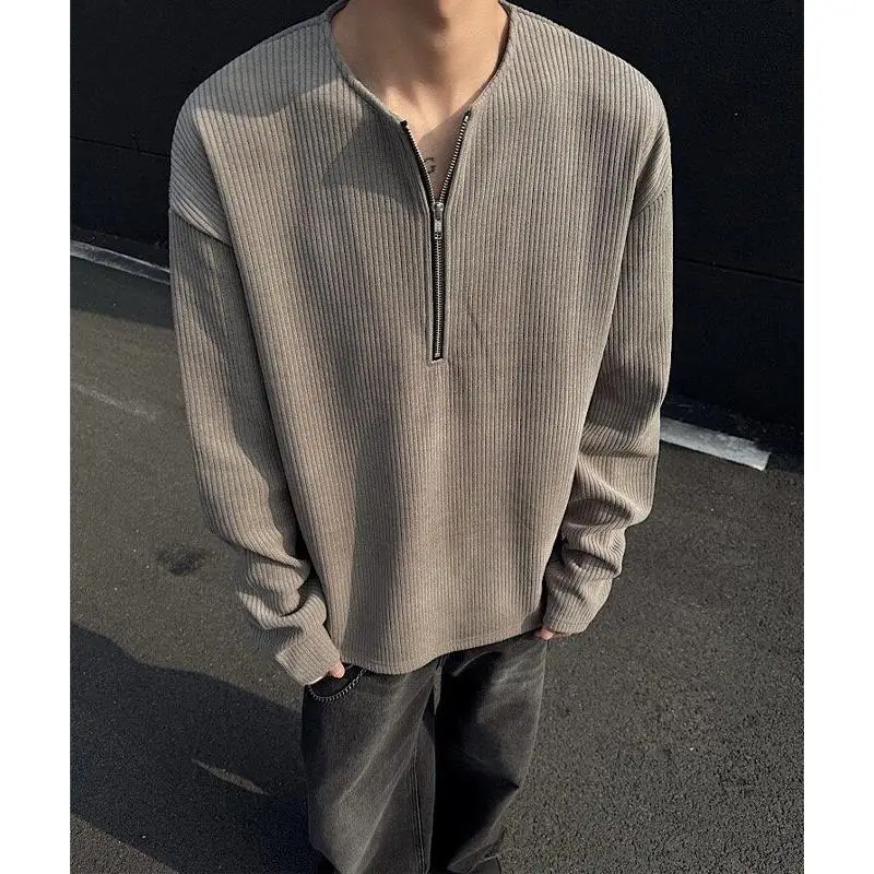 Серый свитер Cleanfit на полумолнии мужской зимний свободный Advanced Sense американский