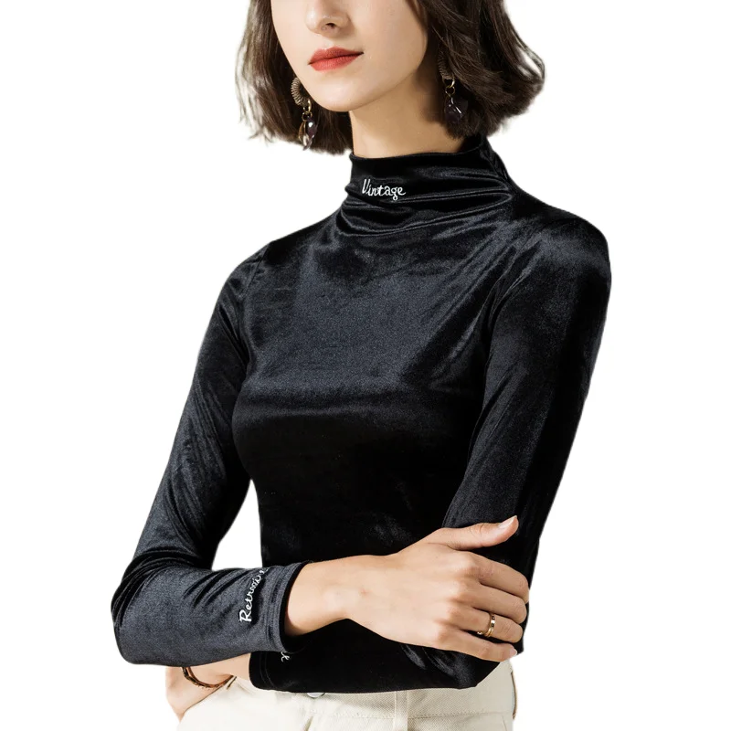 

Autumn and Winter new velvet base shirt small turtleneck long sleeve shirt