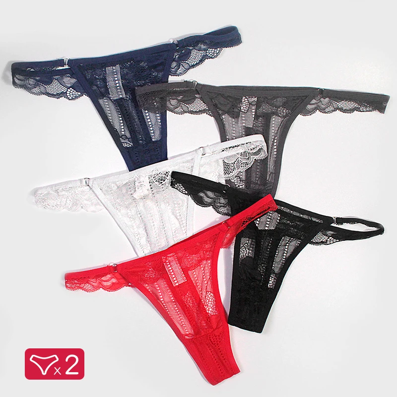 

2PCS Sexy G-String Panties Women Lace Thong Sexy Underwear Girls Briefs Women T-back Female Lingerie Thongs Underpants Lingerie