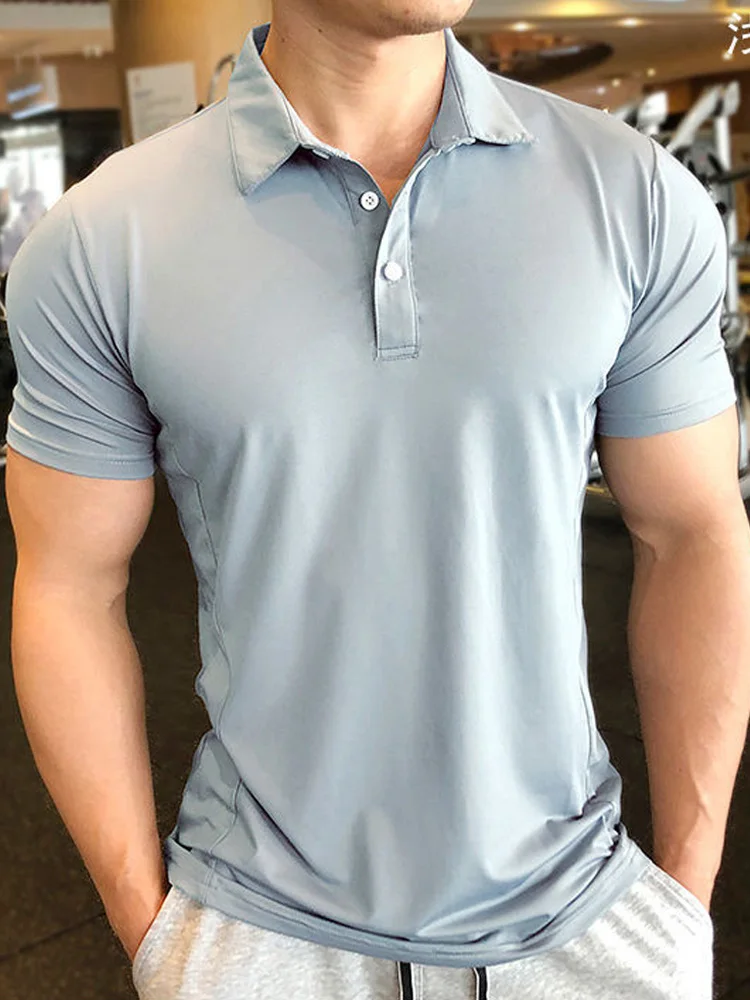 

New Casual Mens Short Sleeve Turn-down Collar Polo Shirt Fashion Solid Buttoned Polos Men Clothing Summer Top Pullover All-match