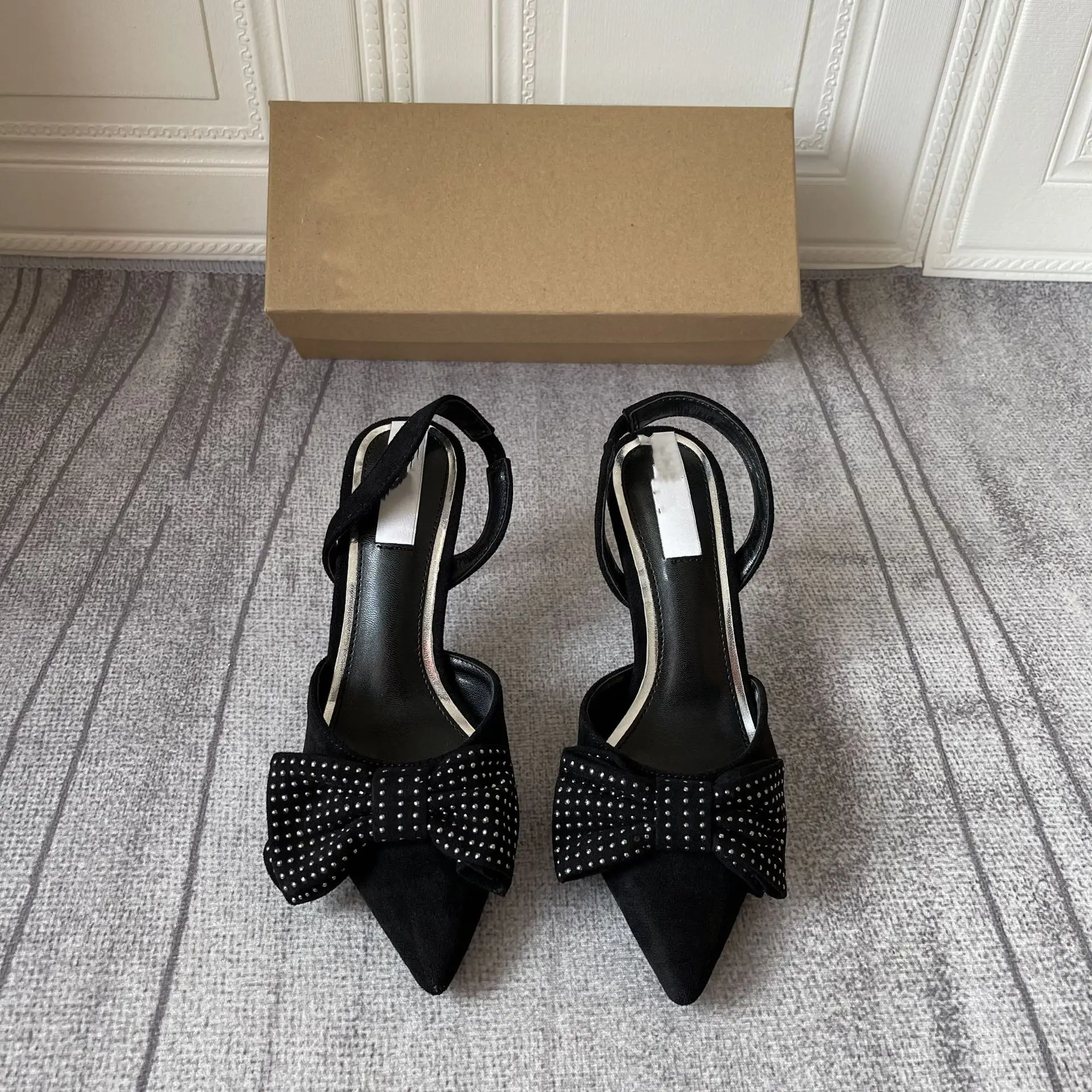 

High Heels Women Sandals Shoes Sexy Bow Spring Summer 2022 New Fashion Pointed Tip Sequins Sexy High Heel Large Size 35~42