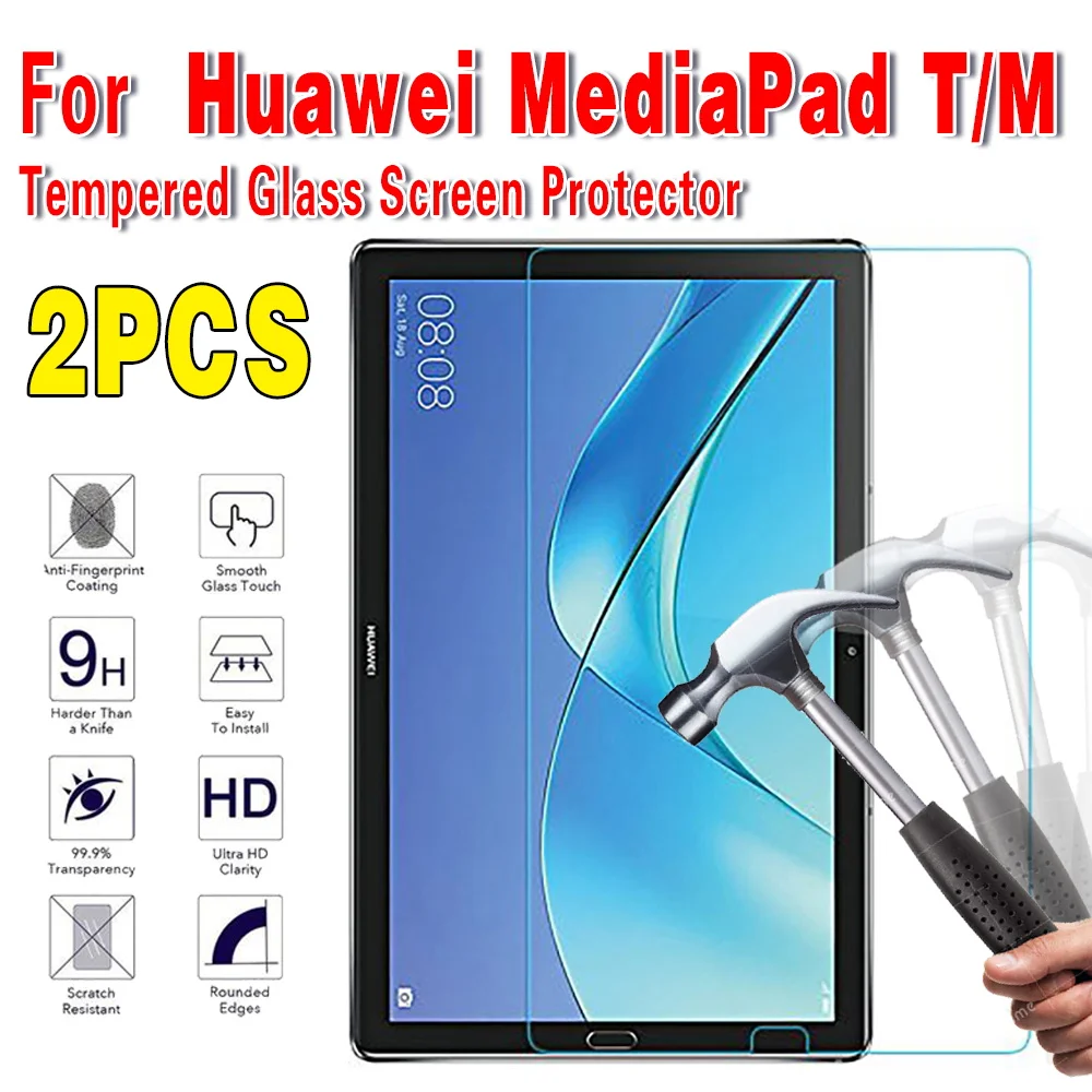 2Pcs Tempered Glass Tablet Screen Protector for Huawei MediaPad 10.4 Pro 10.8 T3 T5 T8 T10 T10S M5 M6