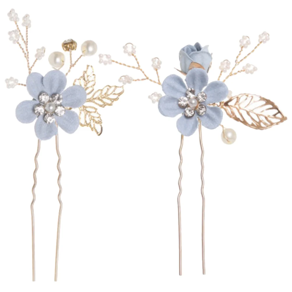 

2 Pcs Hair Pin Women Accessories Rhinestone Headpiece Decorations Leaf Hairpin Pearl Wedding Flower The Flowers