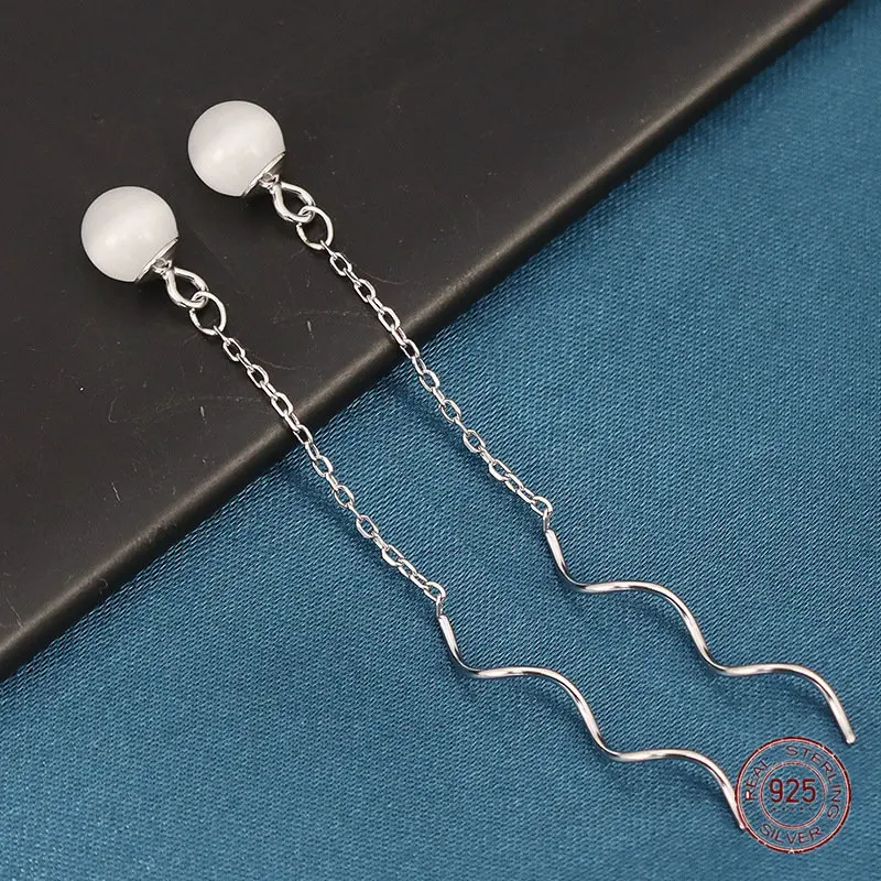 

925 Sterling Silver Opal Wave Drop Earrings for Women Charm Circle Geometry Korean Earring Wedding Party Summer Jewelry Gift