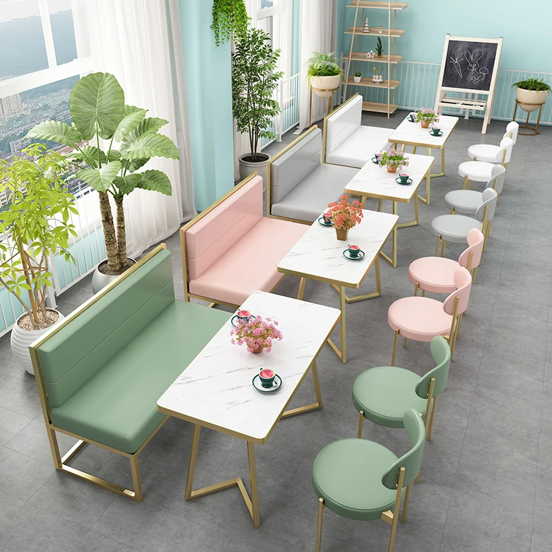 

Milk tea shop cafe tables and chairs dessert web celebrity snack bar combination burger restaurant booth sofa against the wall