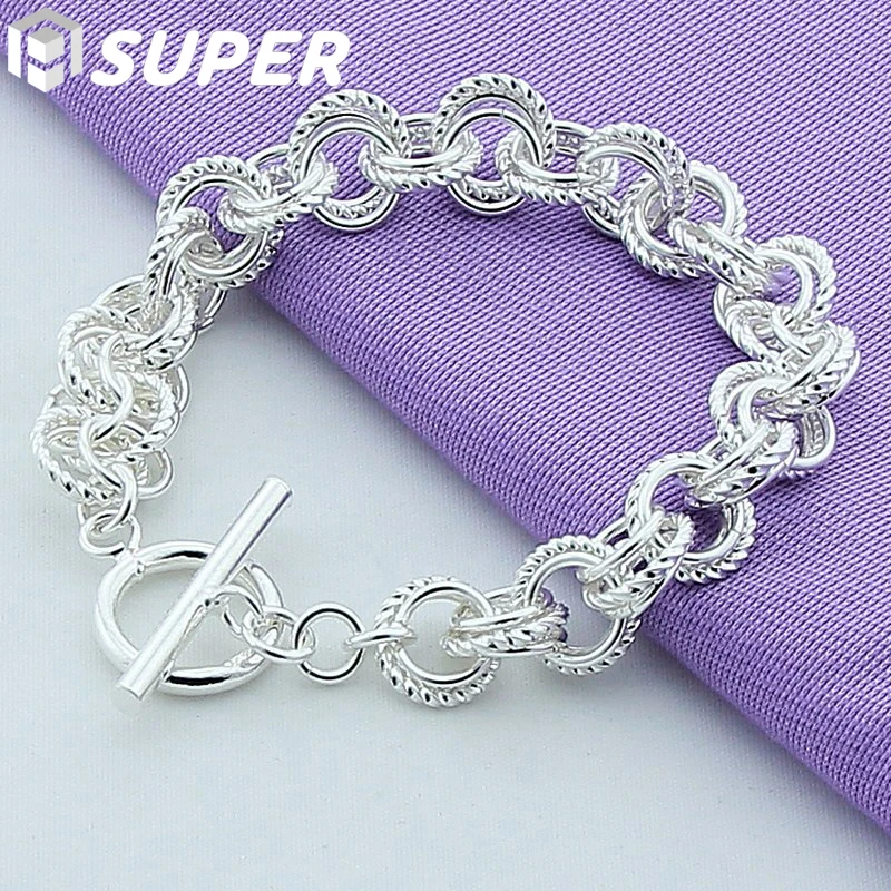 

925 Sterling Silver Full Circle Chain Bracelet For Women Man Charm Wedding Engagement Party Fashion Jewelry