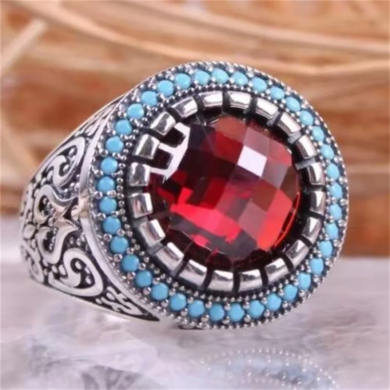 

New Inlaid Turquoise Men's Luxury Ring Personality Retro Personality Ruby Ring To Attend The Banquet Party Fashion Jewelry