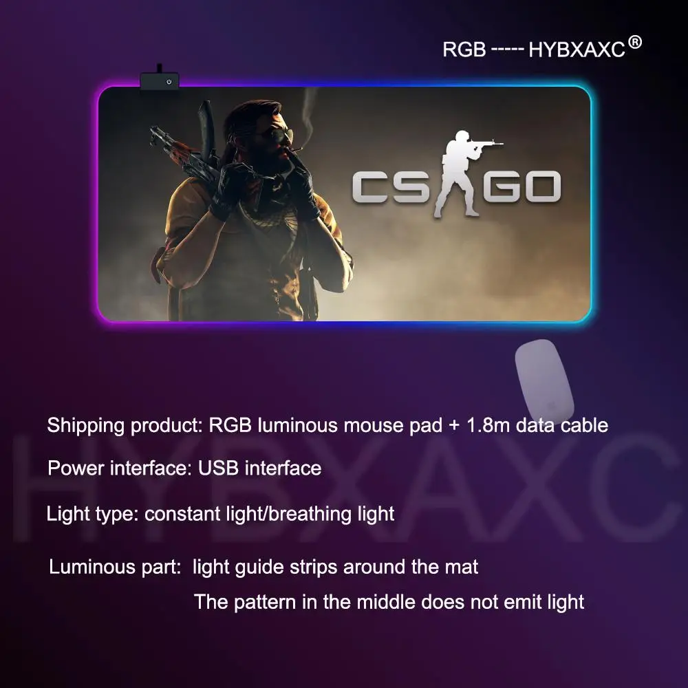 Игровой коврик для мыши HYBXAXC 400x800 мм с RGB-подсветкой, HD-дизайн, большой размер XXL, аксессуары для геймеров, коврик для мыши CSGO RGB (art.: 3920da7d2c2a0) - 3920da7d2c2a0